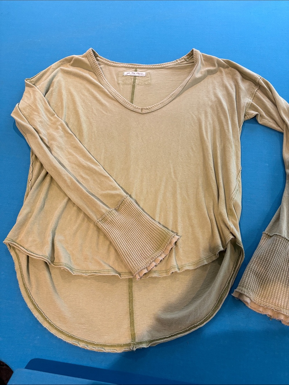 We The Free Olive Green Layered Hem Long Sleeve Top